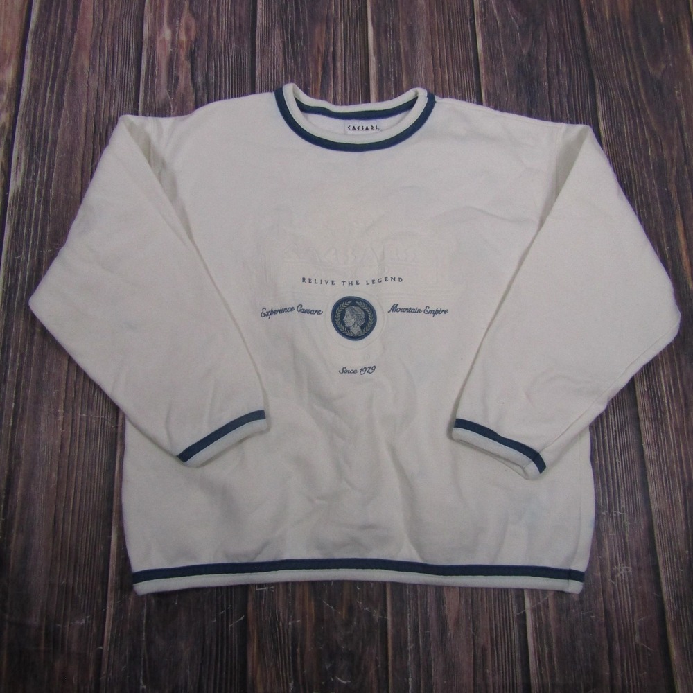 Vintage Caesars Sweatshirt Mens Large White Relive Legend Fleece Crewneck
